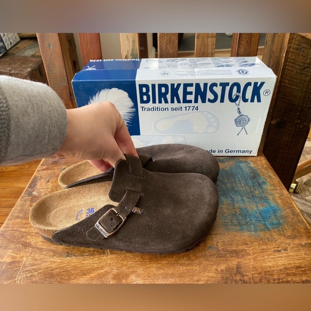 Birkenstock Mocha Suede Boston Clogs